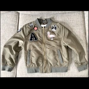 EUC Girls H&M Patchwork Bomber Jacket in Green, Size 5-6Y